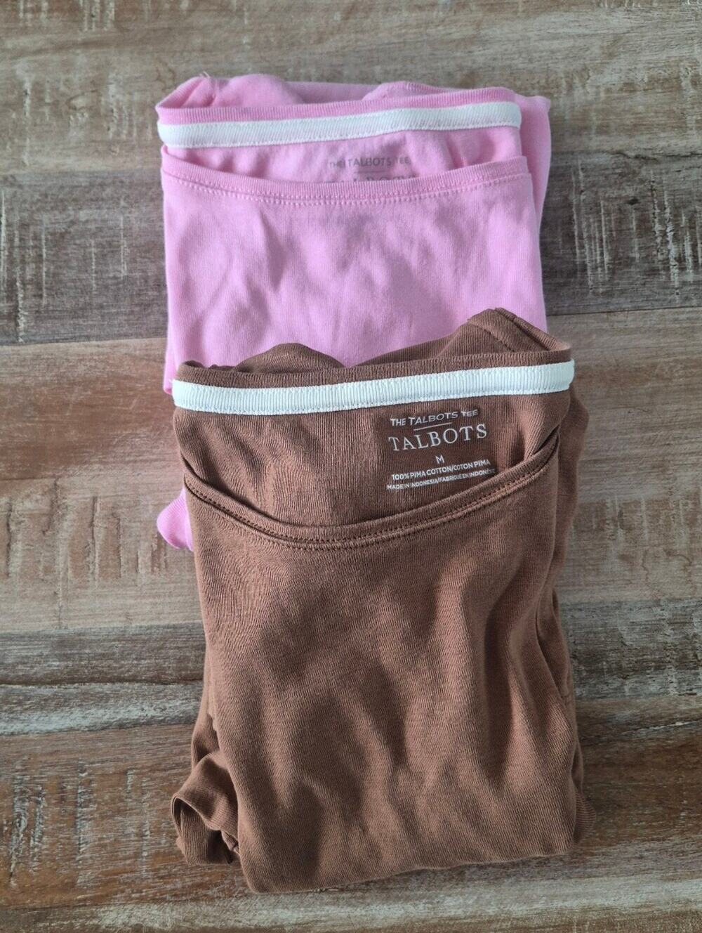 Talbots 100% Pima Cotton Long Sleeve Tops Lot of 2 Pink Brown Size M